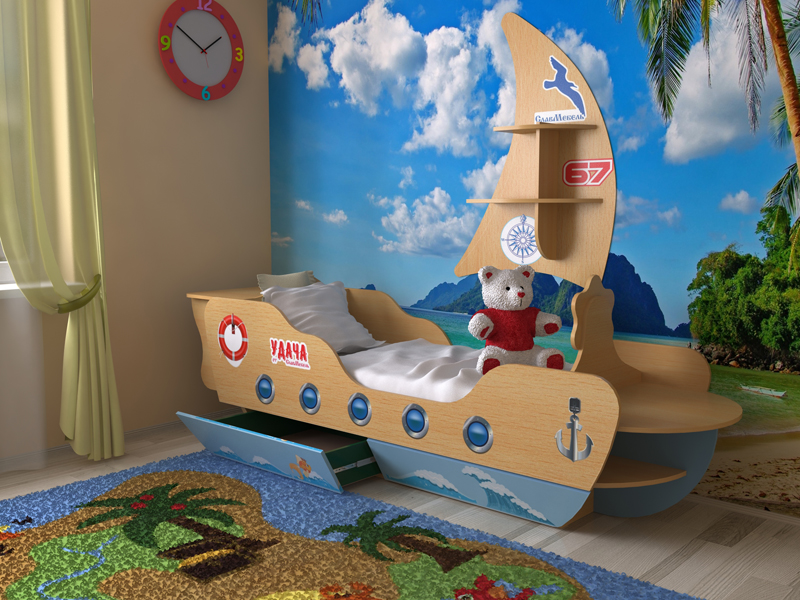 Детская кровать Кораблик с парусом СлавМебель